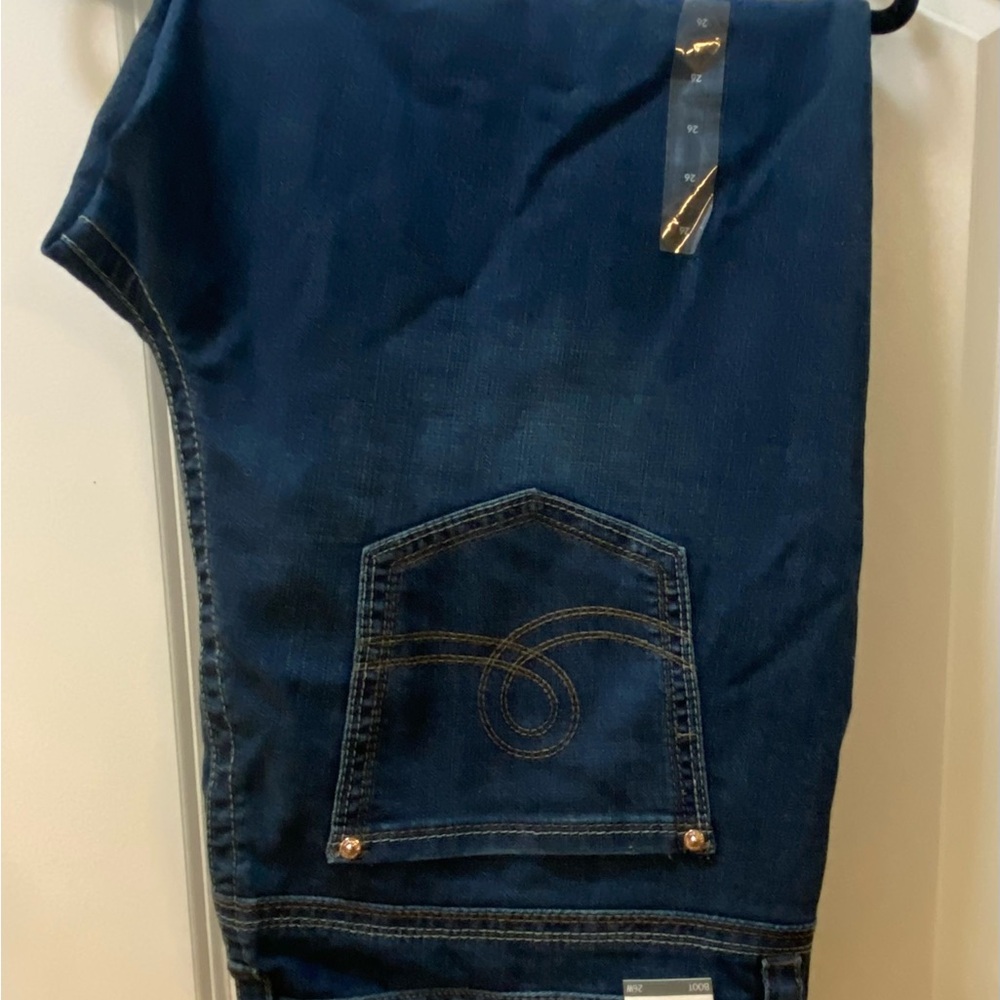 Lane Bryant Dark Wash Boot Cut Jeans with Gold Stitching